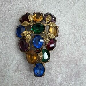 Fruit Salad Tutti Fruiti Brooch Glass Vintage Unsigned‎ Colorful Rare Grape